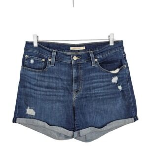 Levi Strauss Co Women's Denim Shorts Size Mid Length Distressed Cuffed Blue
